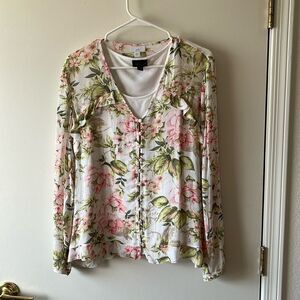 J. Jill Long Sleeve Floral Button Down Blouse Size M Gently used with Tank